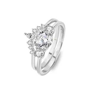 Fashion Ring Set 925 Sterling Silver Double Layer Pave Zircon Moissanite Diamond Promise Ring for Women