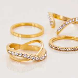 Fashion Rings 18k Gold Plated High Quality Stainless Steel Rings for Women Waterproof Geometric Zircon Rings