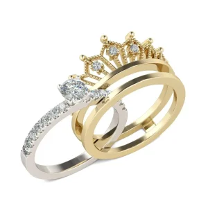Fashion Rings Alloy with Zircon Two Style Rings As a Set Detachable Crown Women’s Ring for Wedding
