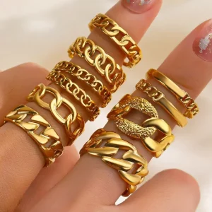 Fashion Rings French Vintage Rings for Girls Open Adjustable Stainless Steel Chain Ring Elegant Ring for Women Party