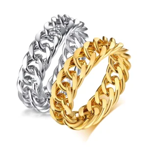 Fashion Rings Hip Hop Jewelry Women Stainless Steel Simple Fingers Anxiety18k Gold Ring Dainty Stylish Chain Rings for Girls