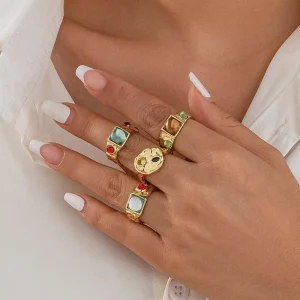 Fashion Rings Jewelry Colored Ring Women Geometric Shape Alloy Material Rings