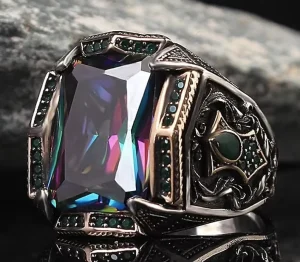 Fashion Rings Jewelry European and American Vintage Punk Gothic Colorful Crystal Rings for Men