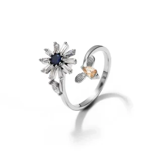 Fashion Rings Jewelry Women Multi Color Crystal CZ Flower Fidget Ring Adjustable Anxiety Spinning Ring for Girls Gift