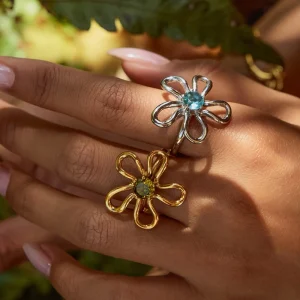 Fashion Rings Stainless Steel Zirconia Flower Rings Jewelry Women Waterproof Summer Style Crystal Rings