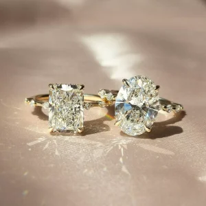 Fashion Rings Women 10K 14K 18K Gold 1 2 3 Carats DEF Color VVS Clarity Oval and Emerald Cut Lab Grown Diamond Engagement Ring