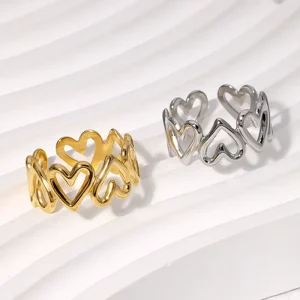 Fashion Rings Women’s Fashion Jewelry Heart Gold Silver Stainless Steel Ring Non-Fading Open Adjustable Rings