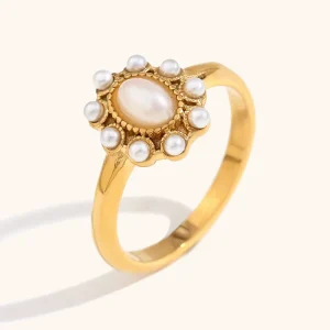Fashion Rings Zircon Pearl Vintage Engagement Jewelry Stainless Steel Rings Women