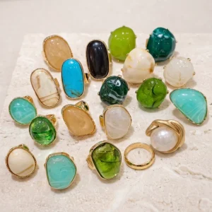 Fashion Rings for Women 18K Gold Plated Resin Stone Colorful Statement Vintage Party Gift Daily Wear Fashion Jewelry