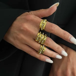 Fashion Rings for Women Vintage Distressed Design Unique Irregular Versatile Geometric Open Band