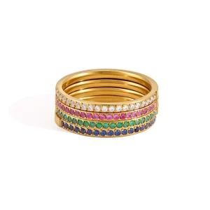Fashion Rings for Women Waterproof Stainless Steel Rings 4 Colors Zirconia 18k Gold Plated Rings