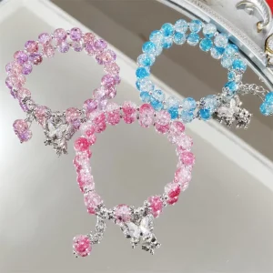 Fashion Romantic Style Beaded Bracelet Jewelry Bracelet Charms Women Butterfly Crystal Bead Bracelet for Women Girls