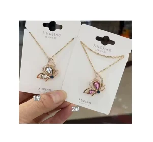 Fashion Rose Gold Color Austrian Crystal Color Butterfly Pendant Necklaces Fashion Jewelry for Women