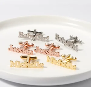 Fashion Rose Gold&gold Personalized Name Cufflinks Shirt Jewelry Custom Name Cuff Links Light Frosted Stainless Steel Box