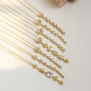 Fashion Round Heart Pendant Link Chain Necklace Unique Elegant Geometric Shapes Zircon Tassel Pendant Necklace