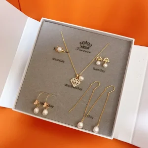 Fashion Round Pearl Necklace Earring Jewelry Set Wedding Necklace Set Pearl Natural Freshwater Pearl Jewelry