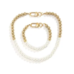 Fashion Round Pearl Two Color Mosaic Necklace Bracelet Simple Handmade White Gold k Set for Women Men Jewelry Gift
