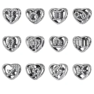 Fashion S925 Silver 12 Constellation Heart Charms CZ Zodiac Beads for Original Bracelet Necklace Jewelry