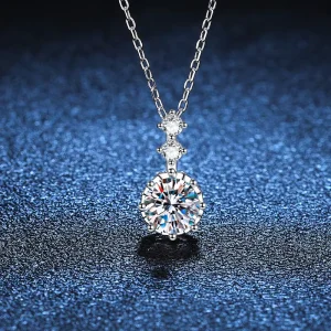 Fashion S925 Silver Solitaire Sparkle Necklace Sterling Silver Solitaire Drop Pendant Necklace