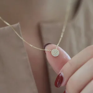 Fashion S925 Silver Sparkling Charm Necklace Sterling Silver Round CZ Pendant Necklace