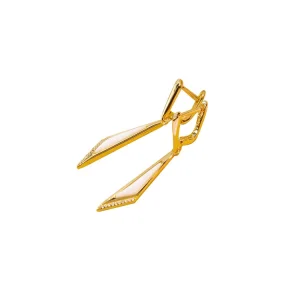 Fashion S925 Sterling Silver Gold Plated Earrings White Ceramic Long Zircon Earrings