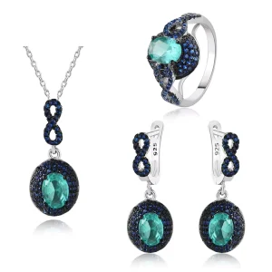 Fashion Sapphire Costume Women Silver Infinity Jewelry Set
