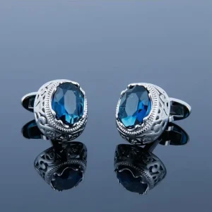 Fashion Sapphire Cufflinks Ruby Cuff-links Red or Blue Cuff Button Sparkling Crystal LuxuriousRhinestones Cufflink