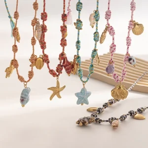 Fashion Sea Style Necklace Ocean Charms Conch Shell Pendant Adjustable Handmade Rope Beach Necklace