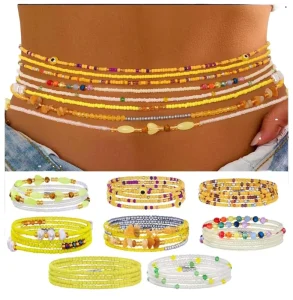 Fashion Seed Bead Waist Chain Multi Layer Beaded Belly Chain Summer Beach Bikini Body Chain Women Boho Adjustable Waist Jewelry