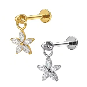 Fashion Selling 24K Gold Plated Titanium Top Ear Cartilage Flat Back Piercing Earrings Spiral Labret Stud Cubic Zirconia