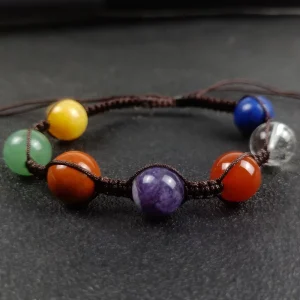 Fashion Semi Precious Stone Chakra Crystal Healing Balancing Reiki Agate Woven Yoga Jewelry Bracelet