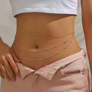 Fashion Sexy Gold Color Not Fading Bead Chain Stainless Steel 18K Gold Plated Waist Chain Triple Layered Body Chain for Woman