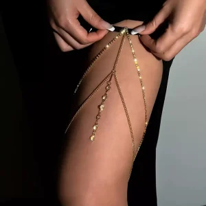 Fashion Sexy Rhinestone Elastic Leg Thigh Chain Women Boho Multilayer Tassel Harness Adjustable Body Jewelry Summer Beach