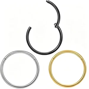Fashion Silver 316L Stainless Steel Earrings Nose Ring Perforated Set Hypoallergenic and Matte Body Jewelry