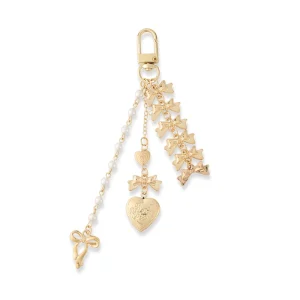 Fashion Simple Bow Heart Pearl Keychain Gold Handbag Accessory Trendy Bag Charm for Women