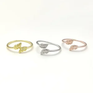 Fashion Simple Crystal Leaf Ring 925 Sterling Silver Cubic Zirconia Rose Gold Wedding Ring for Women