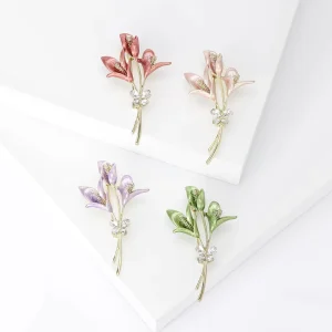Fashion Simple Epoxy Lily Bouquet Brooch Lapel Pin Fresh Metal Material Diamond Enamel Brooch For Daily Romantic Date