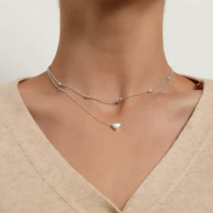 Fashion Simple Heart Minimalistic Layered Wearing Necklaces for Girls Sweet Cute Elegant Jewelry for Women Ladies Accessories