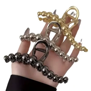 Fashion Simple Metal Beaded Snake Design Hair Claw Clips Minimalist Ponytail Clips Electroplated Hair Accessories