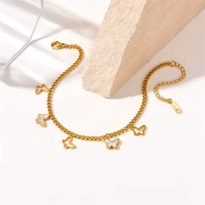Fashion Simple Trendy Stainless Steel Butterfly Anklet Gold Plated Non Deformation Multi Purpose Women’s Anniversary Accessories