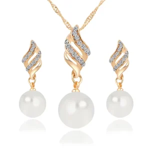 Fashion Simple and Elegant Spiral Pearl Earring Necklace Set for Women