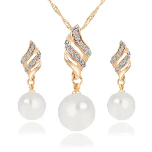 Fashion Simple and Elegant Spiral Pearl Earring Necklace Set for Women