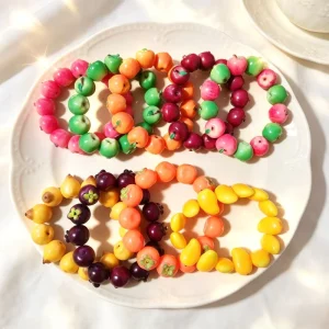 Fashion Simulation Fruit Resin Acrylic Lucite Charm Bracelet Handmade Cartoon Colorful Beaded Jewelry Bracelets Women