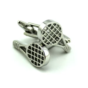 Fashion Small MOQ Eco friendly Brass Silver Plating Custom Tennis Sports Racquet Metal Cufflinks for Men