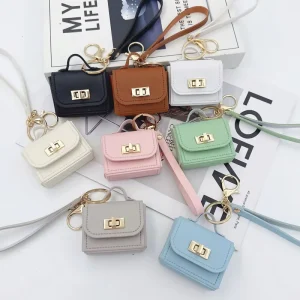 Fashion Small PU Leather Handbag Keychain Headphone Bag Purse Charm Accessories for Women