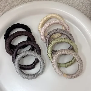 Fashion Smooth Silk Hair Tie for Girls Durable Satin Elastic Polyester Hairband Solid Color Women for Party Accessories