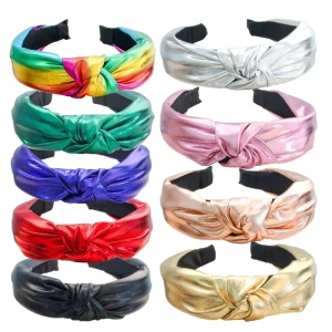 Fashion Solid Color Classic Retro PU Leather Knot Headband for Women Leather Hairband Hair Hoop Hair Accessories