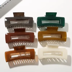 Fashion Solid Color Large Hair Clips Korean Square Hollow Ponytails Clip Simple Shark Hair Clamp