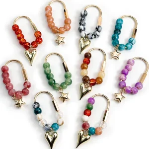 Fashion Special Heart Star Pendant Keychain Bag Charm Accessories Summer Promotion Gifts Colorful Resin Beaded Keyring