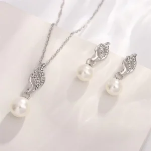 Fashion Spiral Pearl Pendant Set Gold and Silver Alloy Jewelry for Women Wedding Party Engagement Gift